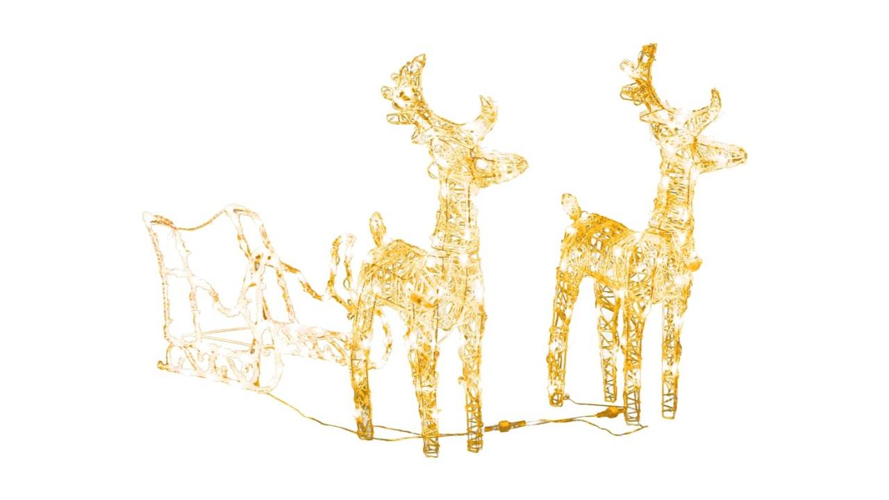 vidaXL 130cm Reindeers and Sleigh Christmas Decoration 160 LEDs Acrylic - Warm White
