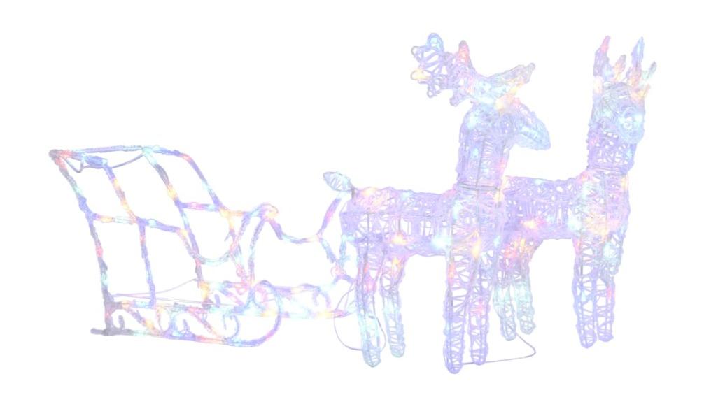 vidaXL 130cm Reindeers and Sleigh Christmas Decoration 160 LEDs Acrylic - Multicoloured