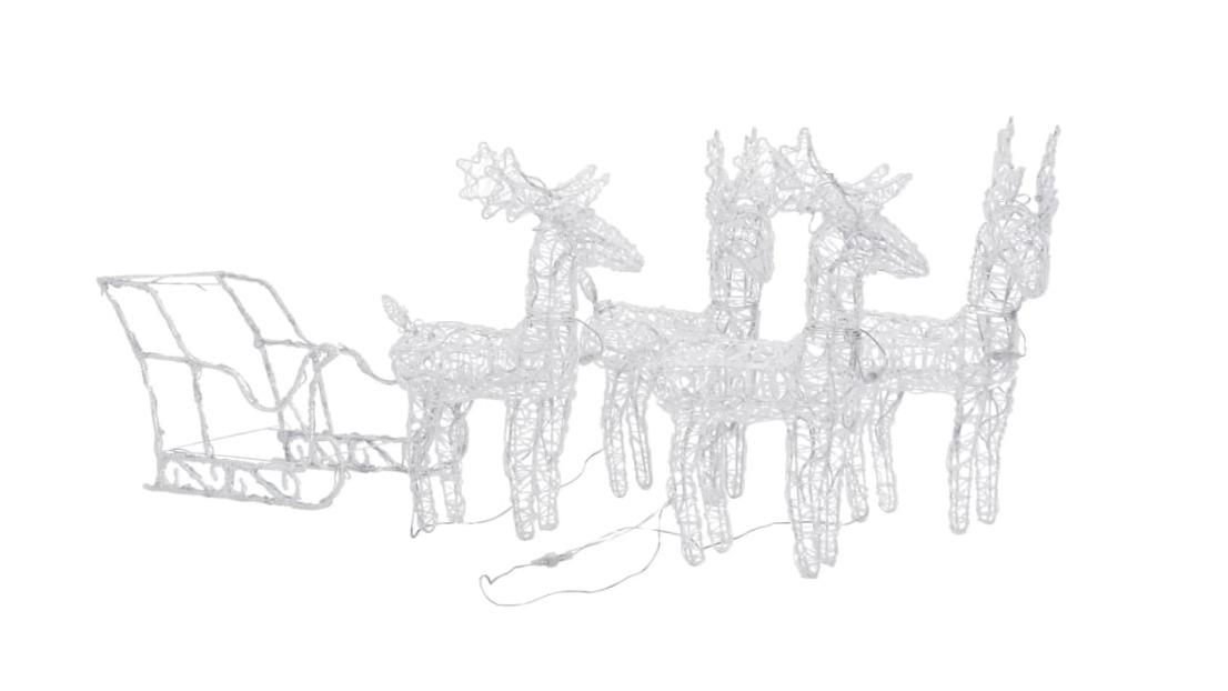 vidaXL 280 x 28 x 55cm Reindeers and Sleigh Christmas Decoration Acrylic - Warm White