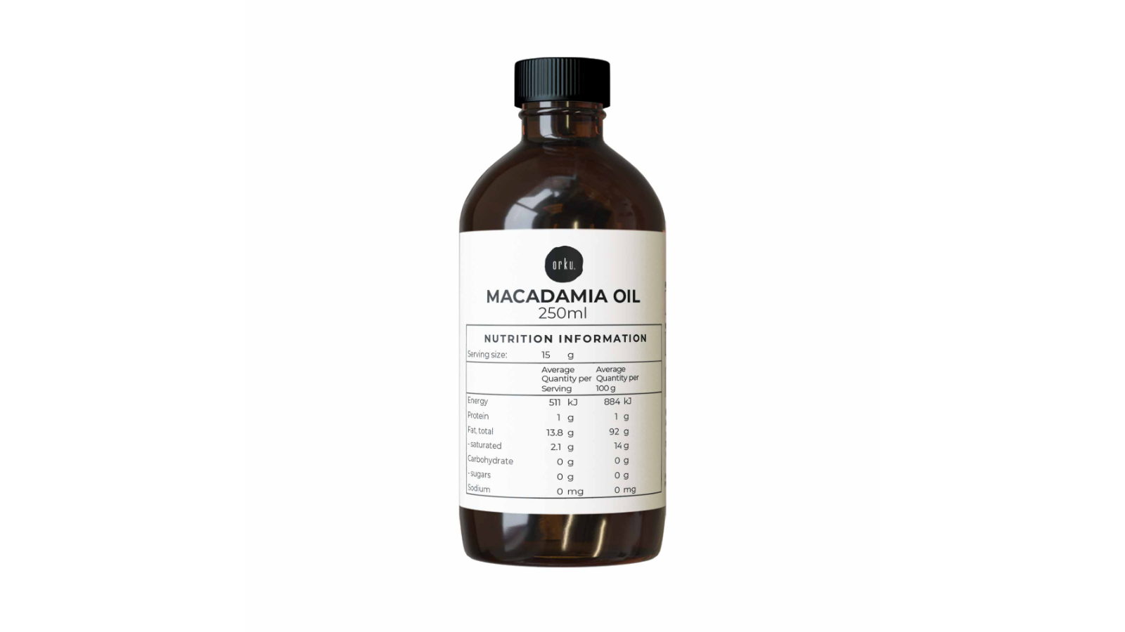 Orku Natural Cold Pressed Macadamia Nut Oil - 250ml 
