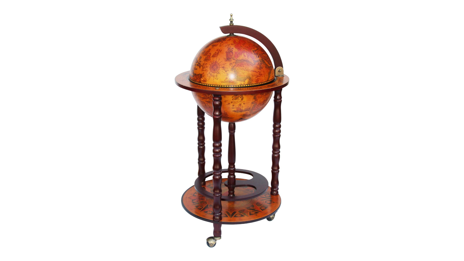 LUXSUITE Antique Globe Bar Cabinet Round Bottle Storage Mid-century Trolley