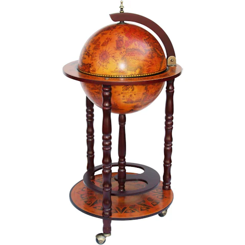 LUXSUITE Antique Globe Bar Cabinet Round Bottle Storage Mid-century Trolley