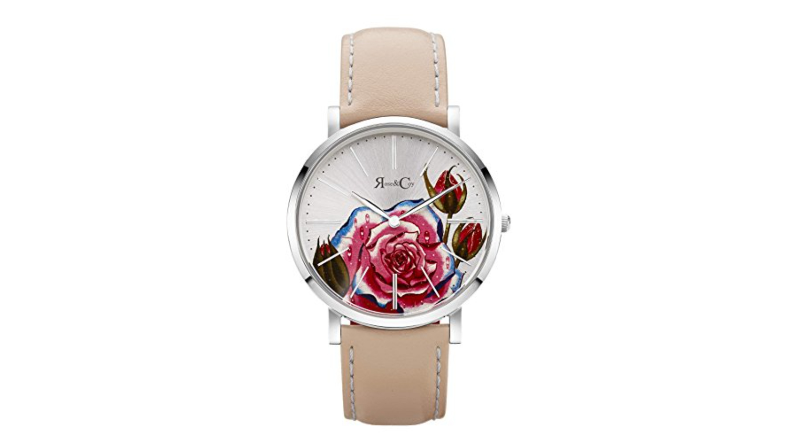 Rose and Coy 4cm Women's Quartz Art Series Pink Rose Ultra Slim Leather Strap Watch - Peach
