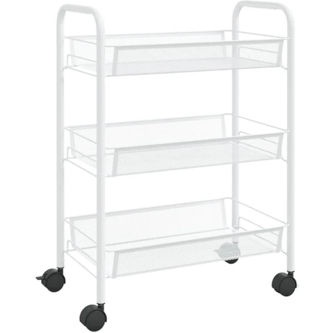 vidaXL 46 x 26 x 64cm 3 Tier Kitchen Trolley - White