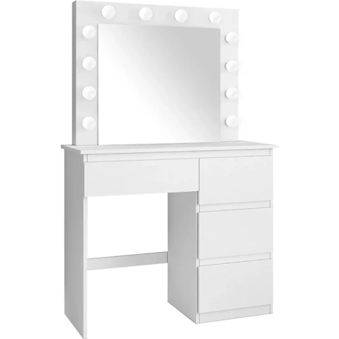 Maxkon Makeup Dressing Desk with 12 LED Lighted Mirror/3 Lighting Colour/4-Drawer - White