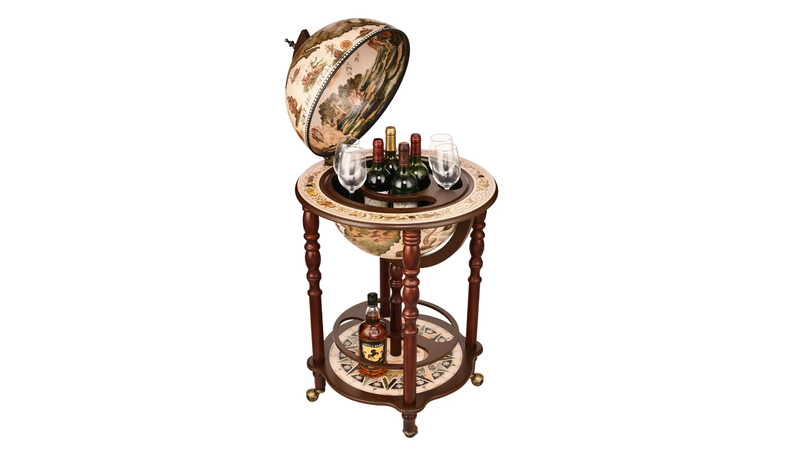 LUXSUITE Mid Century Modern Globe Bar Wine Cabinet