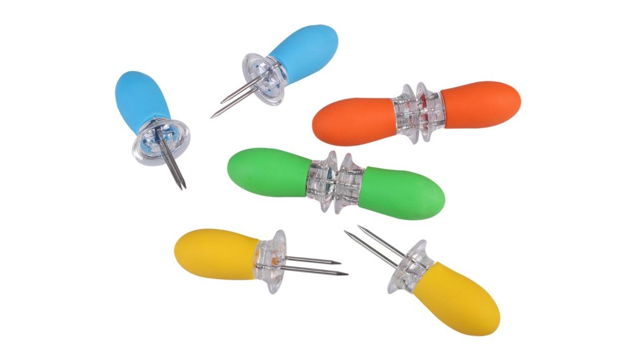 Appetito Set of 8 Soft Grip Corn Holder - Assorted Colour