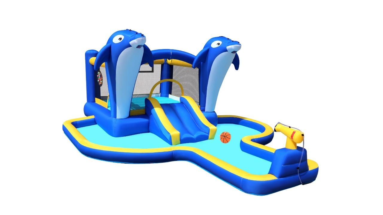 Kidbot Inflatable Water Park Slide Bouncy Castle Sliding Playground with Cannon Target Dart
