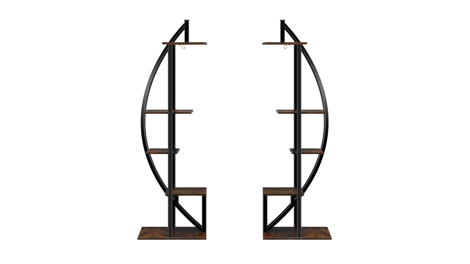 2 Piece 5-Tier Metal Crescent Flower Pot Holder - Black/Brown