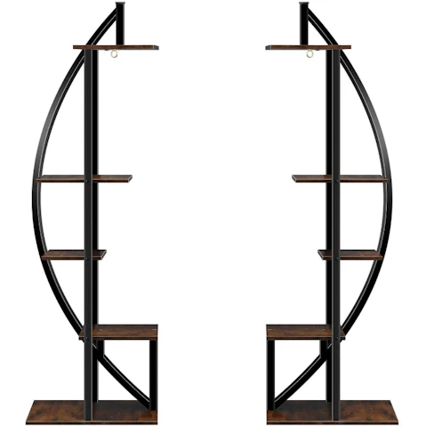 2 Piece 5-Tier Metal Crescent Flower Pot Holder - Black/Brown