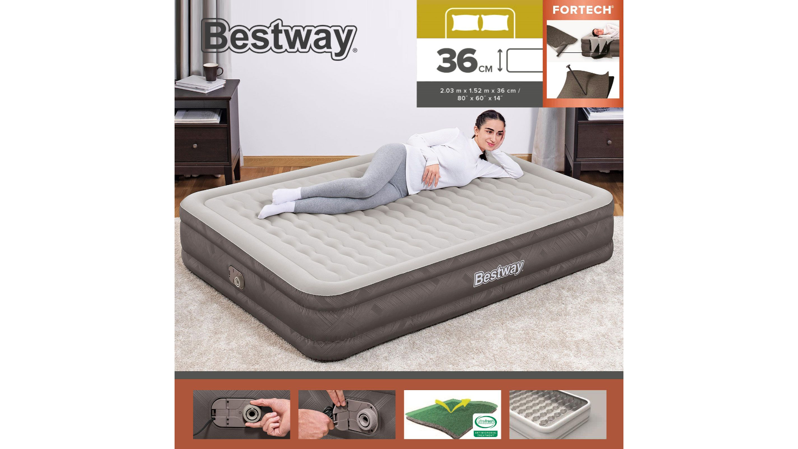 Bestway Fortech Queen Snugable Top Airbed Mattress Harvey Norman