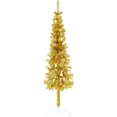 vidaXL Gold Slim Artificial Half Christmas Tree with Stand - 150cm