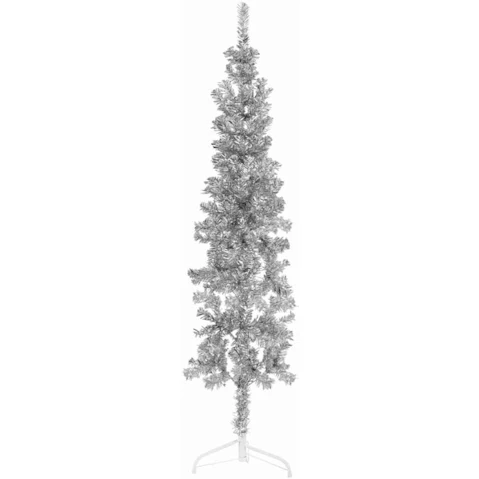 vidaXL Silver Slim Artificial Half Christmas Tree with Stand - 150cm