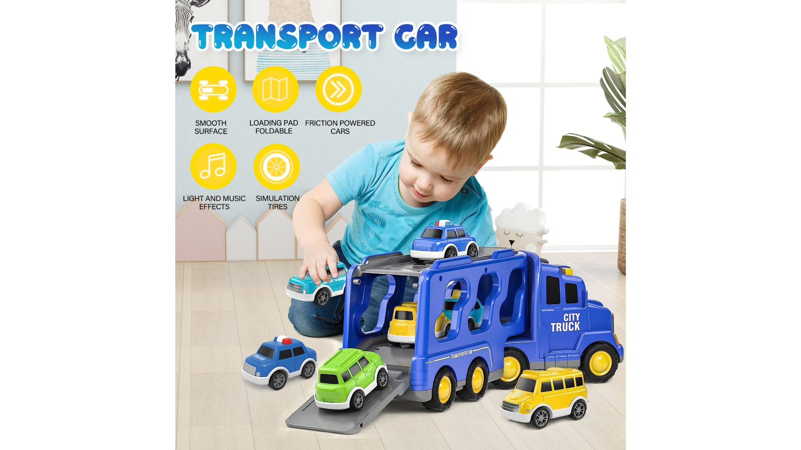 Car Toy Carrier Trailer Transport Truck Construction Bus and Police Vehicle Model