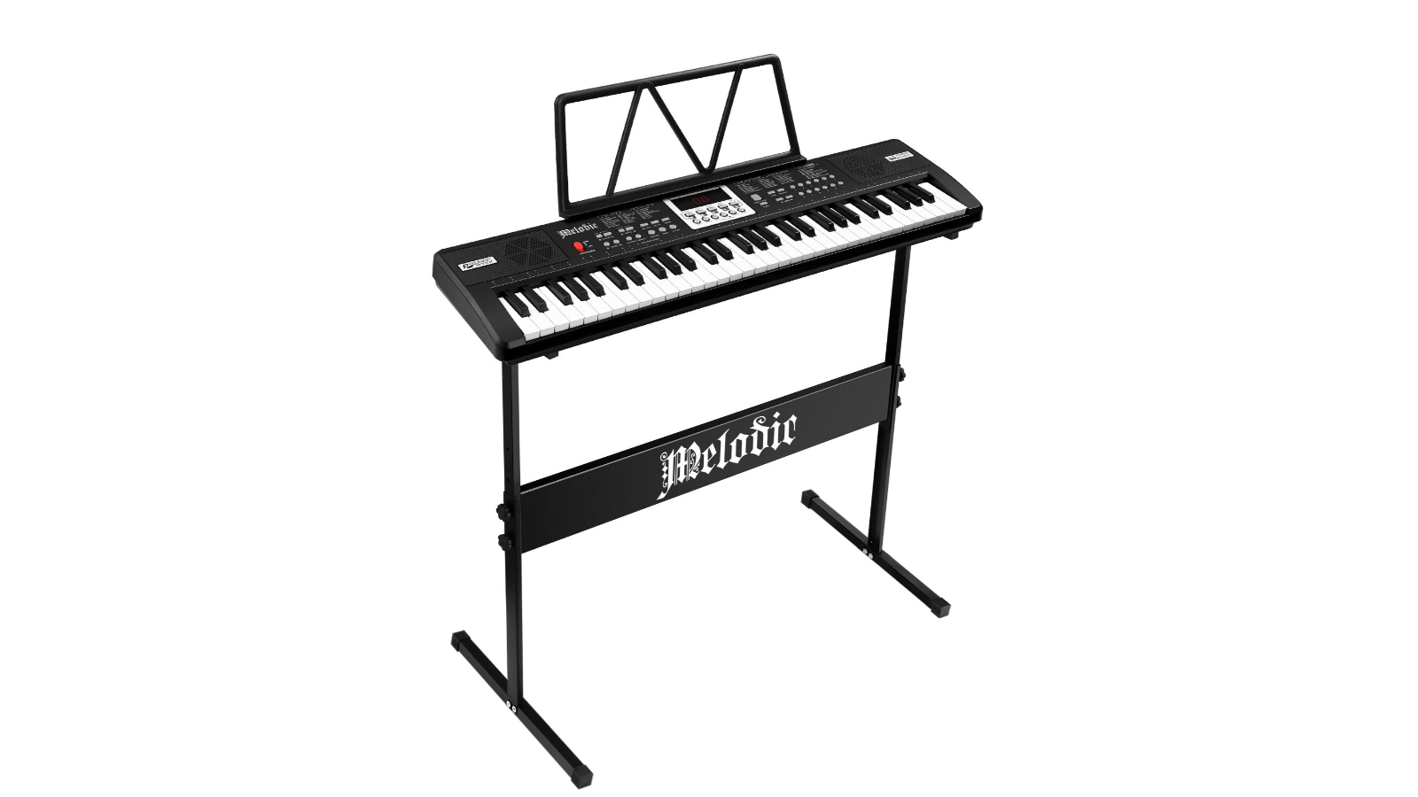Melodic Portable 61-Key Electronic Standard Piano with Power Adapter Adjustable Microphone Stand - Black