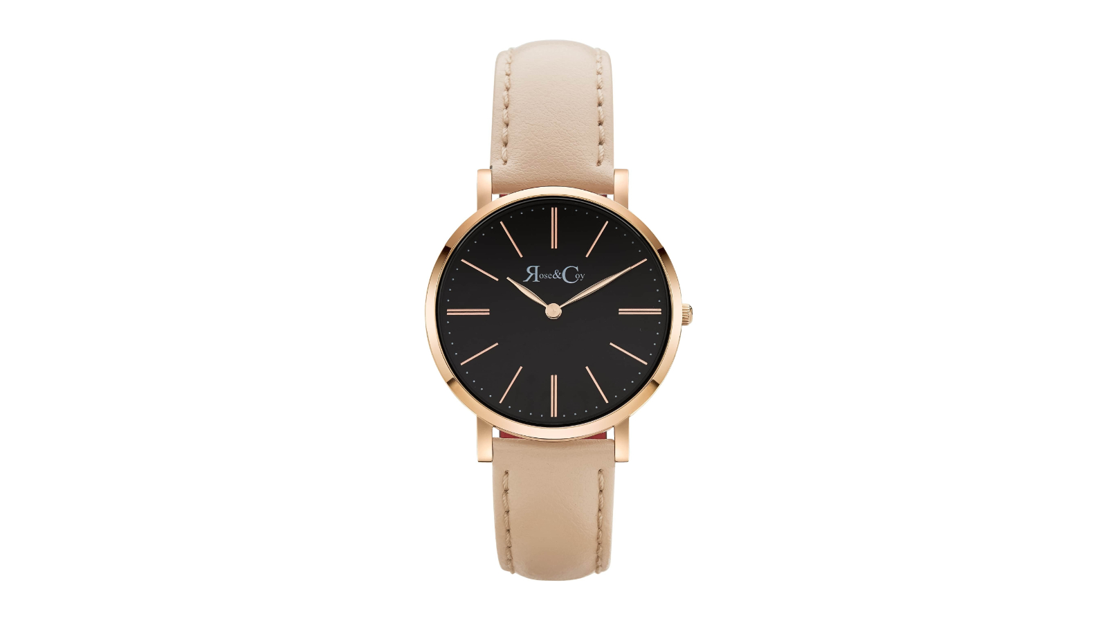 Rose and Coy 3.4cm Mini Pinnacle Ultra Slim Black Dial Leather Watch - Peach