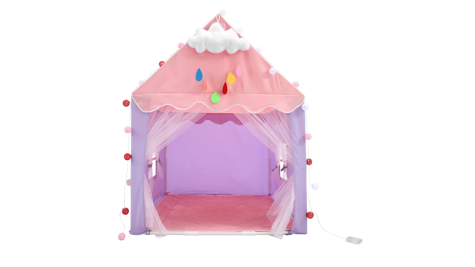Kids Play Tent Playhouse Princess Castle with Mat String Lights Door and Window