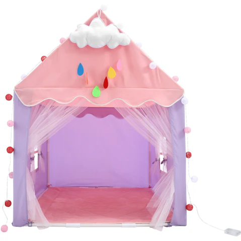 Kids Play Tent Playhouse Princess Castle with Mat String Lights Door and Window