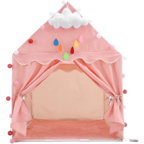 Kids Play Tent Princess Castle with Mat String Lights Door and Window