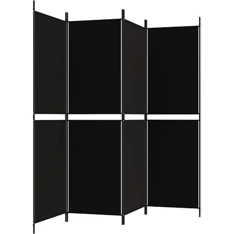 vidaXL 4-Panel Black Fabric 200 x 180cm Room Divider