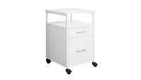 2-Drawer File Wood Cabinet Rolling Office Storage with Open Shelf - White