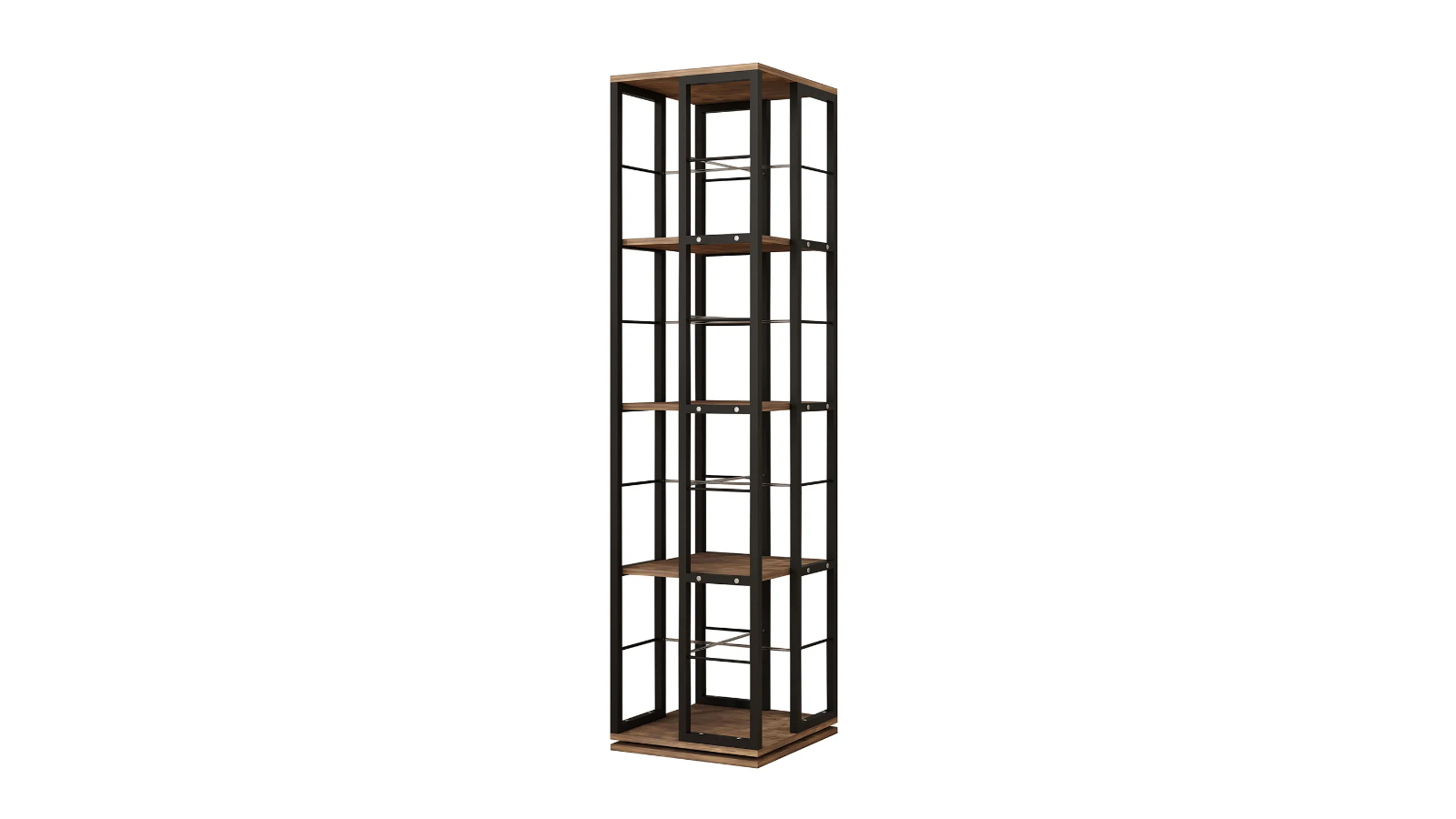 LUXSUITE 4-Tier Rotating Bookshelf Swivel Corner Storage and Display Rack - Brown/black