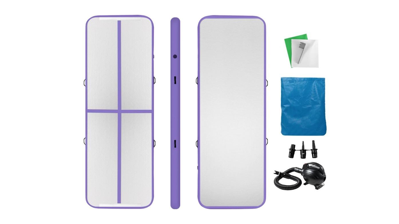 Genki Inflatable Air Track Gymnastics Floor Mat with Electric Pump - Purple