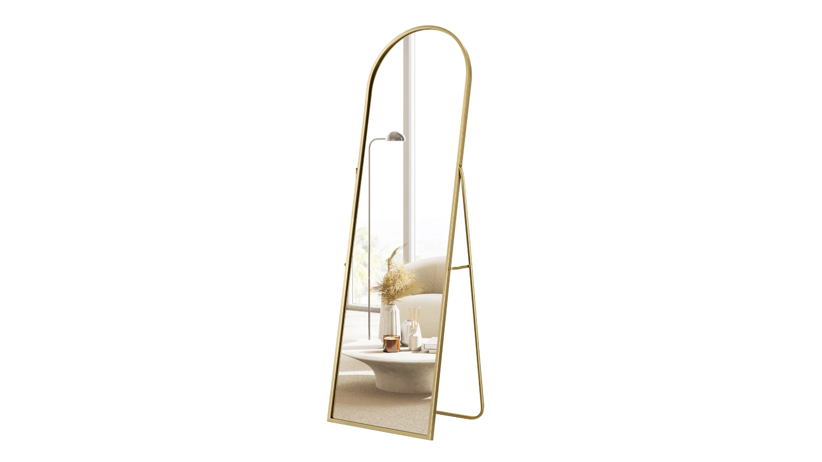 LUXSUITE Gold  Metal Stand Arch Full Length Mirror