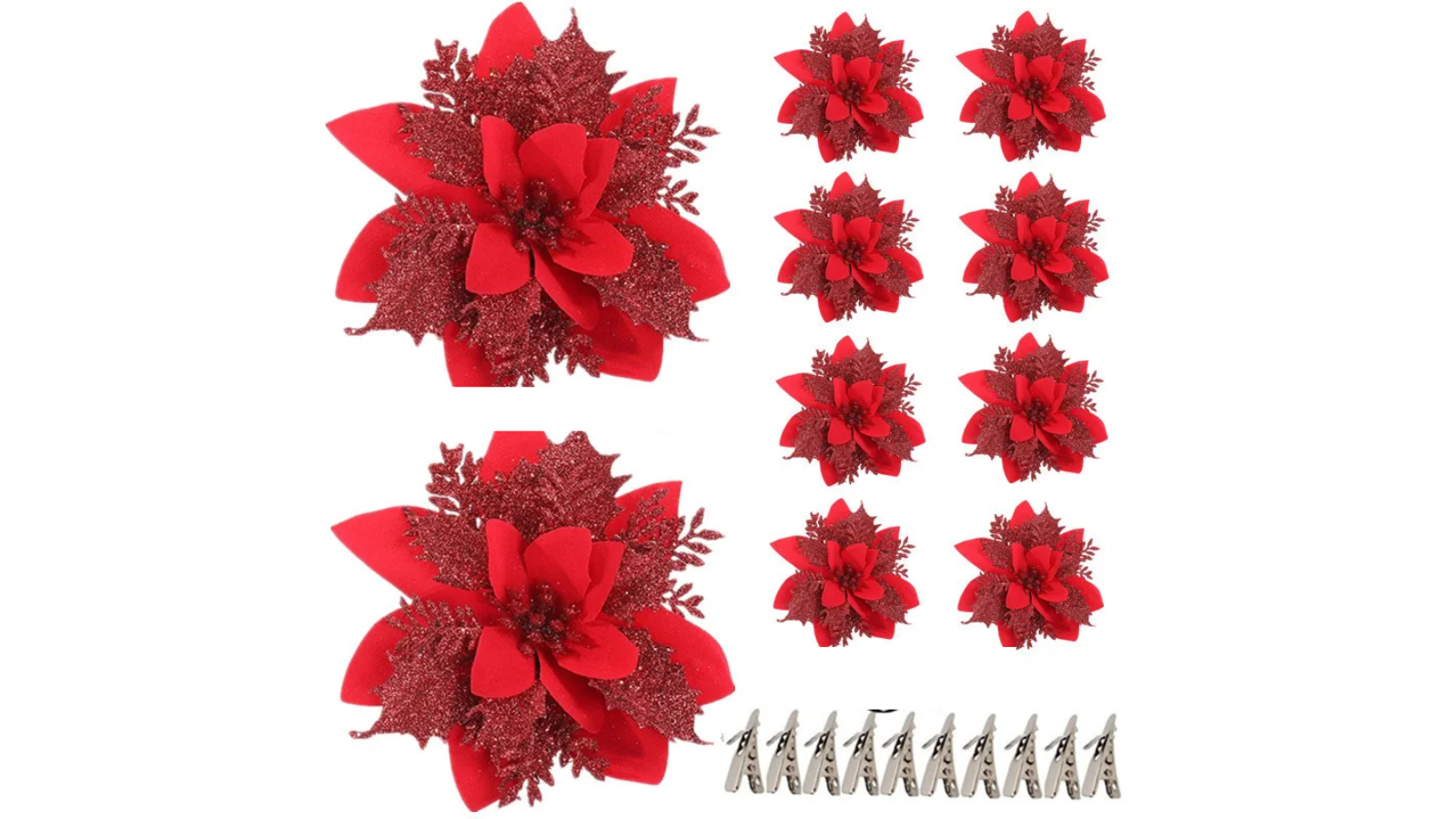 NNEOBA Sparkling Glitter Artificial Christmas Flowers - 14.5cm