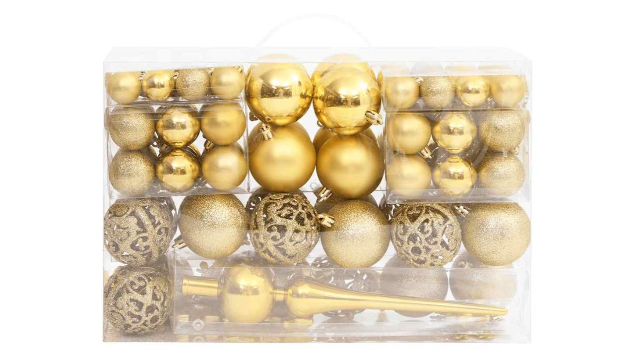 vidaXL 111 Piece Christmas Bauble Set - Gold Polystyrene