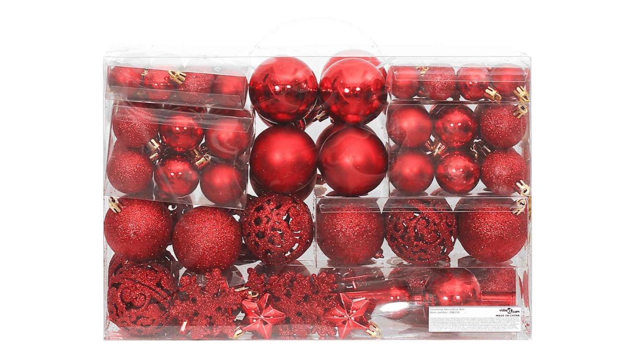 vidaXL 111 Piece Christmas Bauble Set - Red Polystyrene