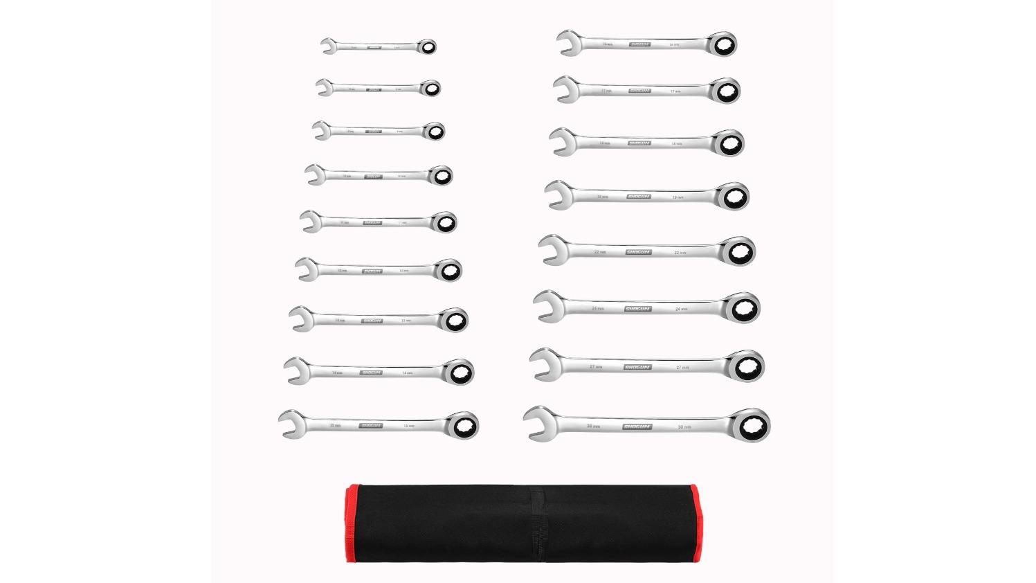 Shogun 17 Piece Nickle Plating CRV Steel Wrench Spanner Hand Tool Kit with Storage Pouch