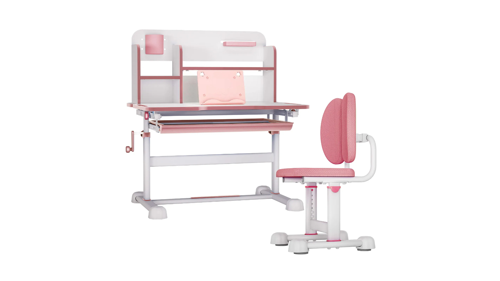 Children Study Desk and Chair Set Ergonomic Adjustable Tilt Desktop with Storage