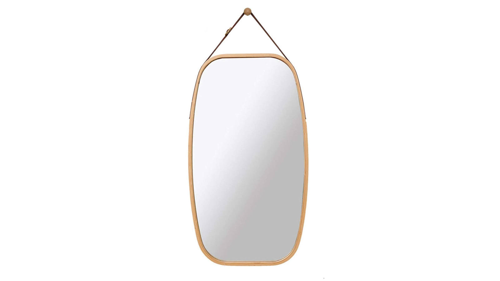 Carla Home Solid Bamboo Frame and Adjustable Leather Strap Full Length Hanging Wall Mirror