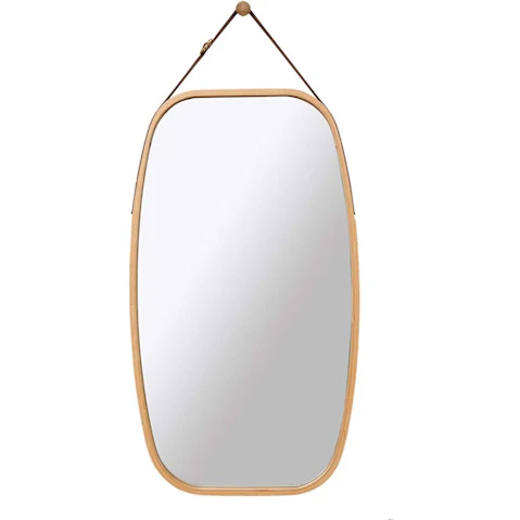 Carla Home Solid Bamboo Frame and Adjustable Leather Strap Full Length Hanging Wall Mirror
