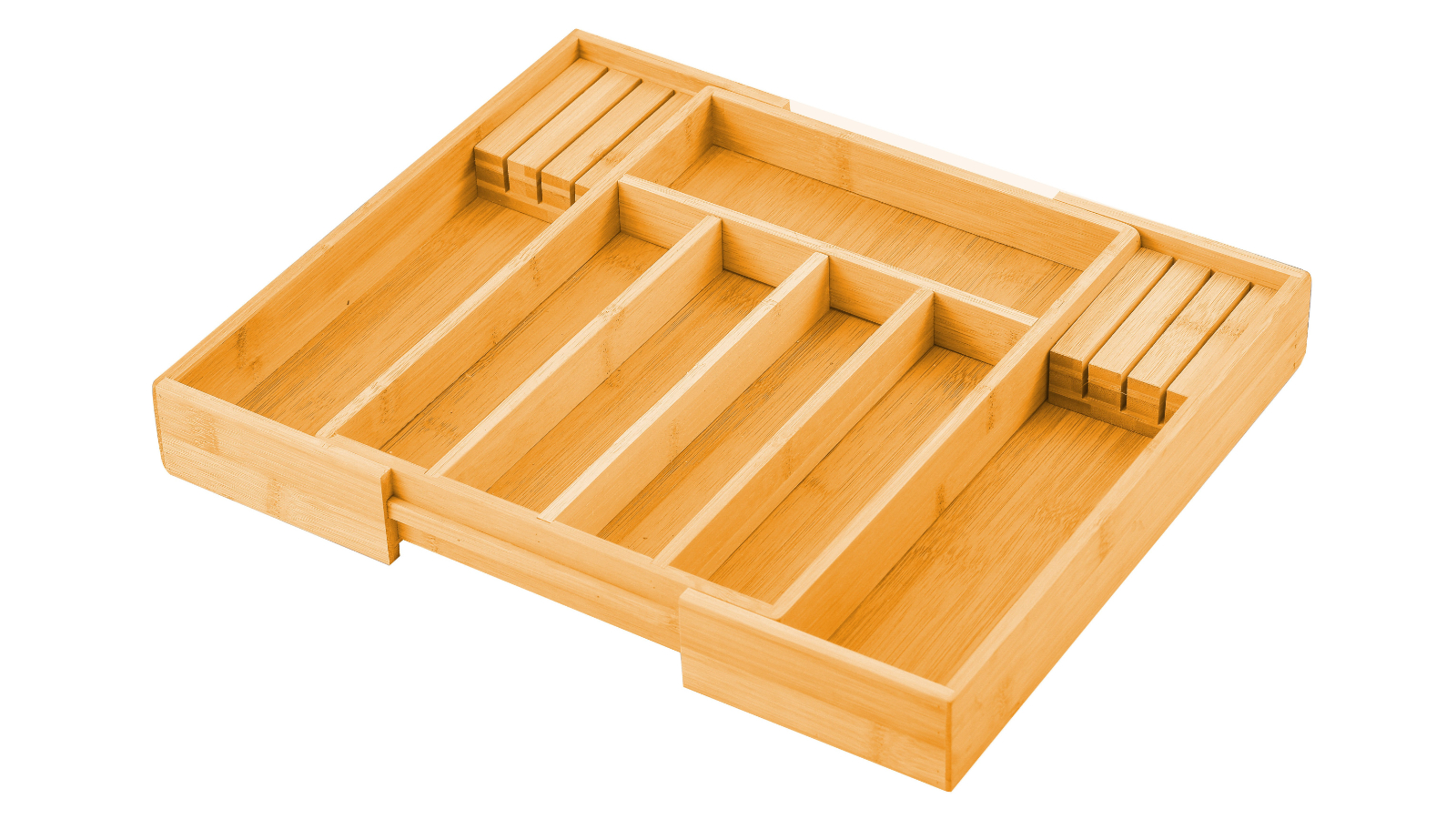 Carla Home Large Capacity Bamboo Expandable Drawer Organizer with Knife Block Holder
