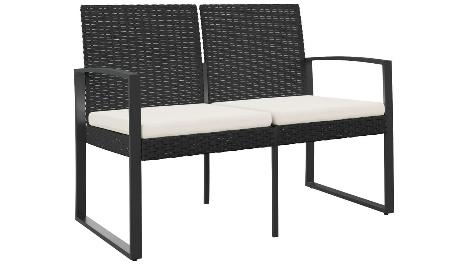 vidaXL 2-Seater PP Rattan Garden Bench with Cushions - Black