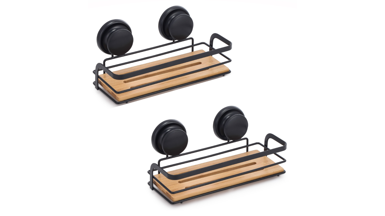 Carla Home Pack of 2 Rectangular Bamboo Corner Shower Caddy Rack with Premium Vacuum Suction Cup