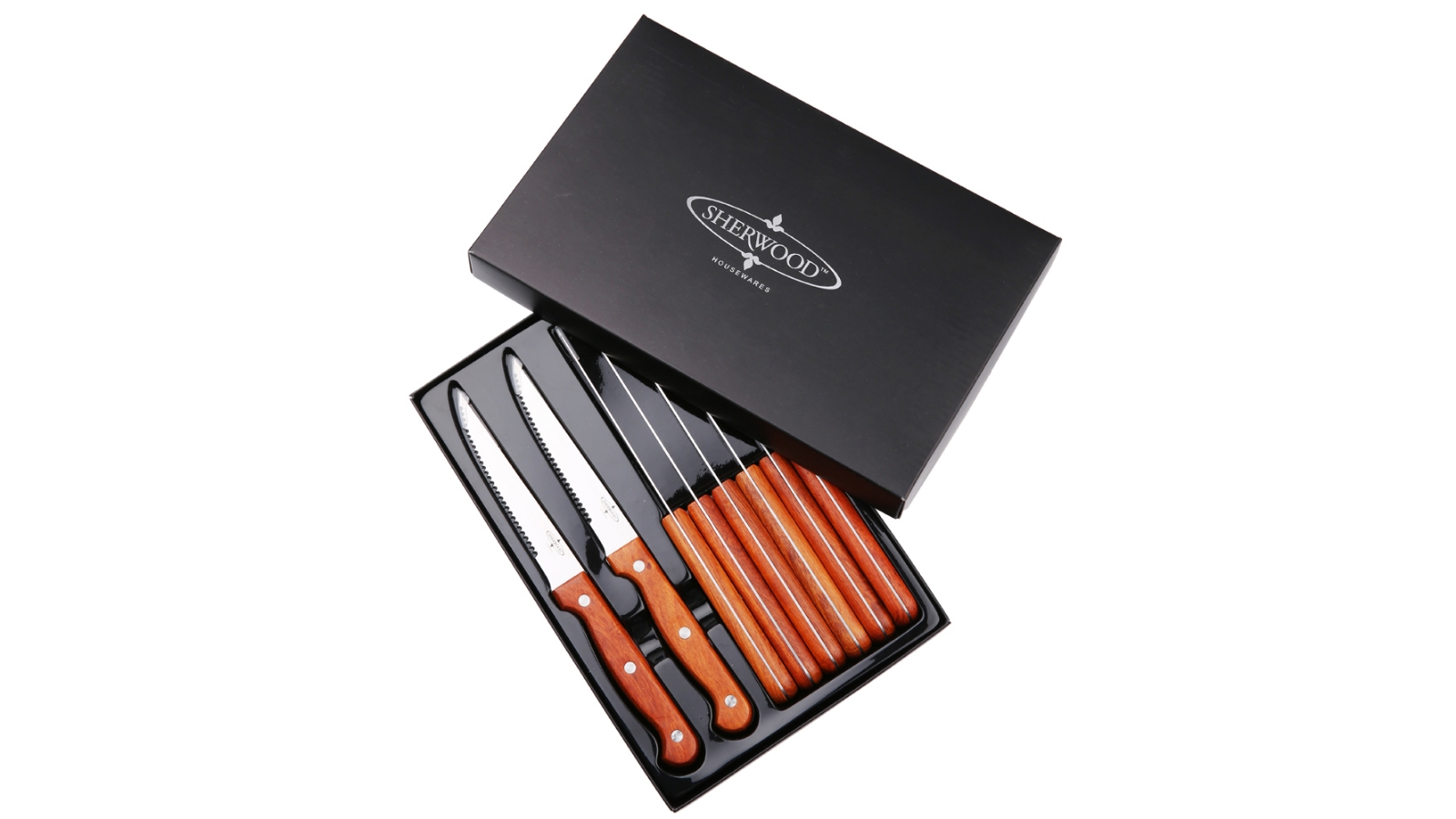Sherwood 8 Piece Home Steak Knife Set with Rosewood Handles - Natural Brown