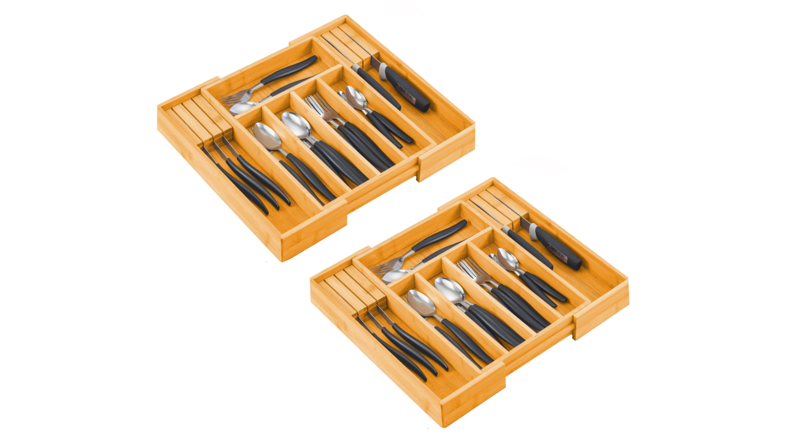 Carla Home Pack of 2 Large Capacity Bamboo Expandable Organizer with Knife Block Holder