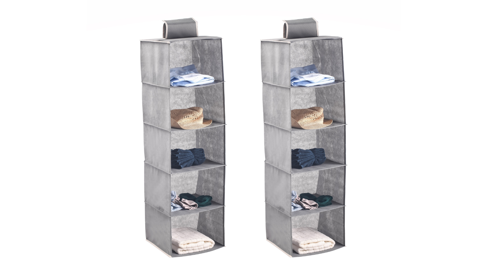 Carla Home Pack of 2 5-Tier Grey Shelf Hanging Closet Organizer and Storage 