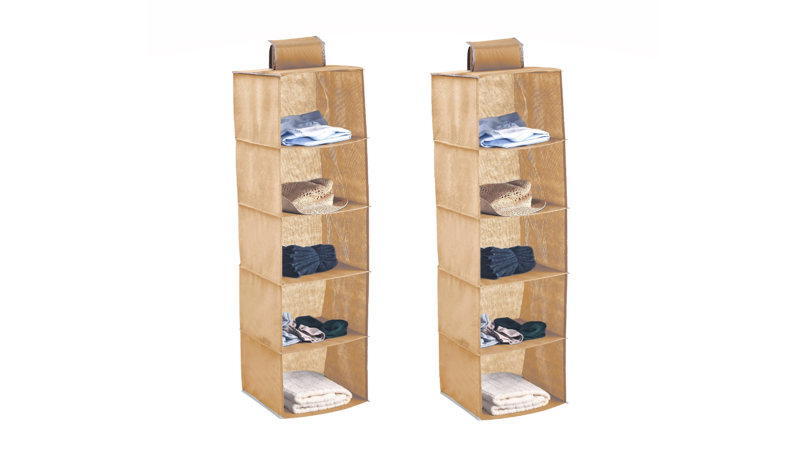 Carla Home Pack of 2 Beige Shelf Hanging Closet Organizer and Storage for Clothes