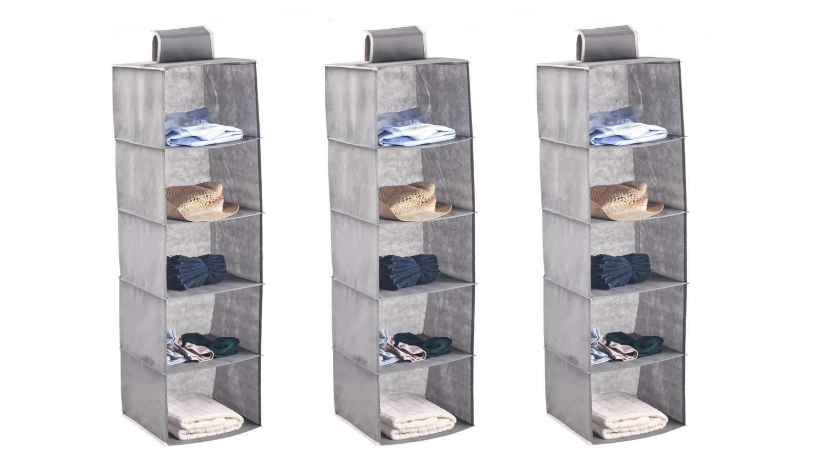 Carla Home Pack of 3 5-Tier Grey Shelf Hanging Closet Organizer and Storage