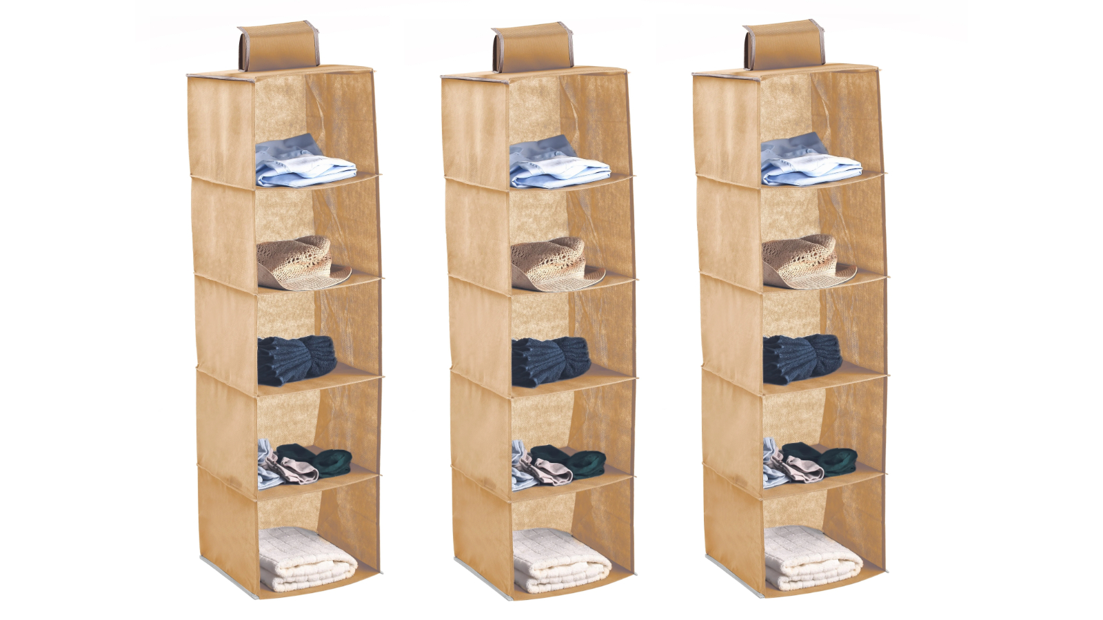 Carla Home Pack of 3 Beige Shelf Hanging Closet Organizer and Storage for Clothes