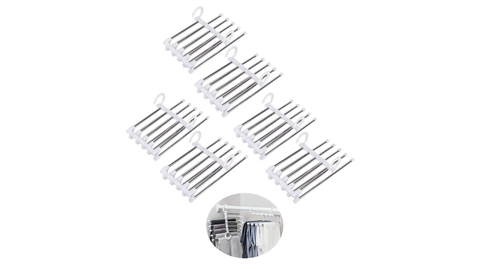 Carla Home Pack of 6 Stainless Steel Adjustable 5-in-1 Pants Hanger
