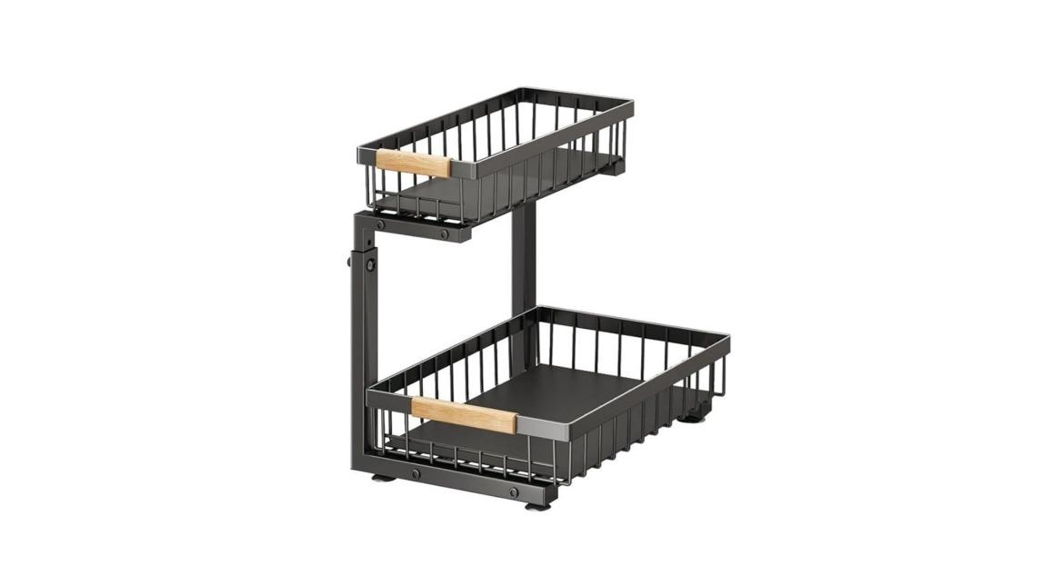 Carla Home 2-Tier Kitchen Storage Organiser with Unique Slide Rail and Suction Cup - Black