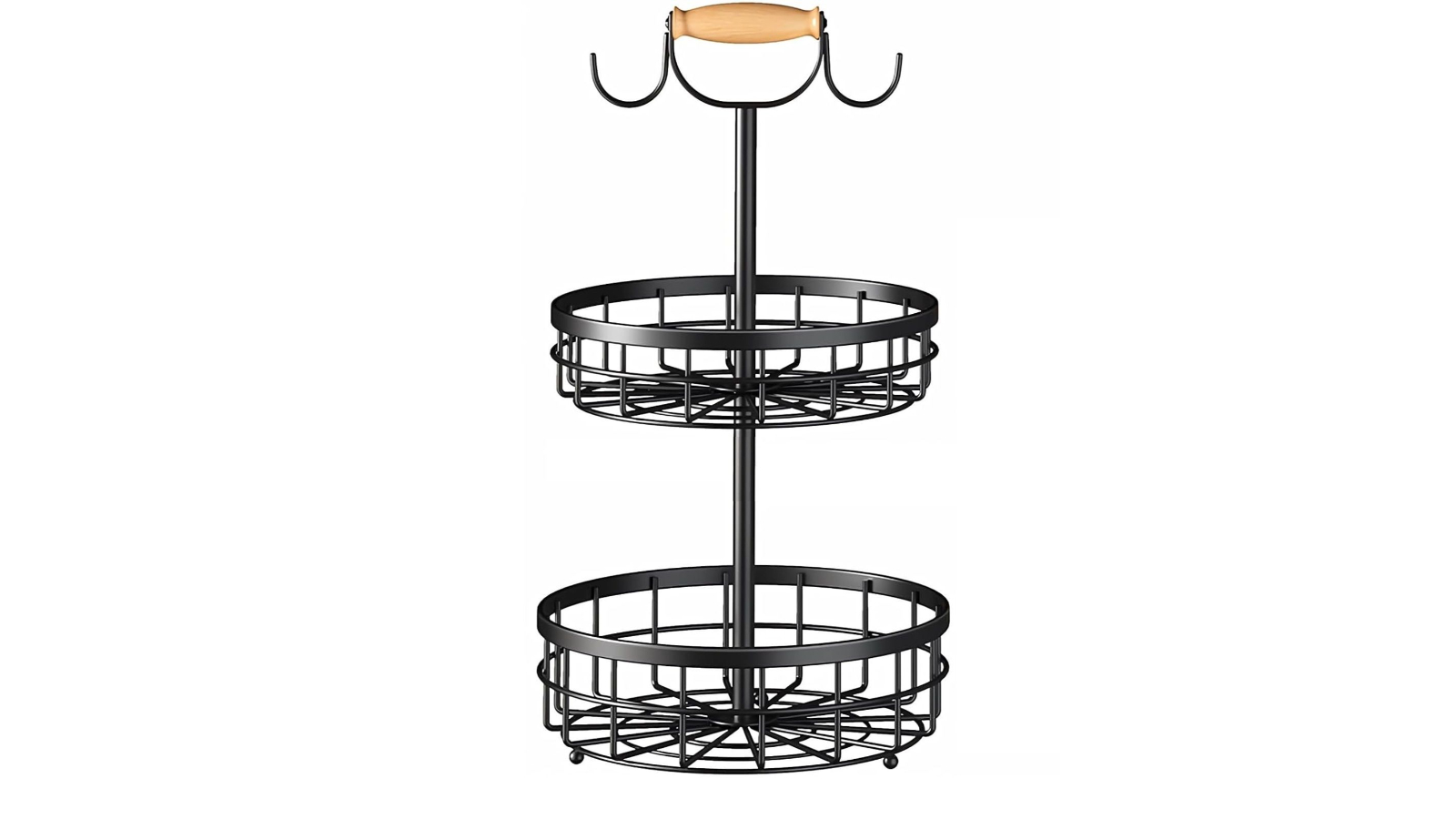 Carla Home 2-Tier Fruit Basket Bowl with Wood Lift Handle and Dual Banana Tree Hanger