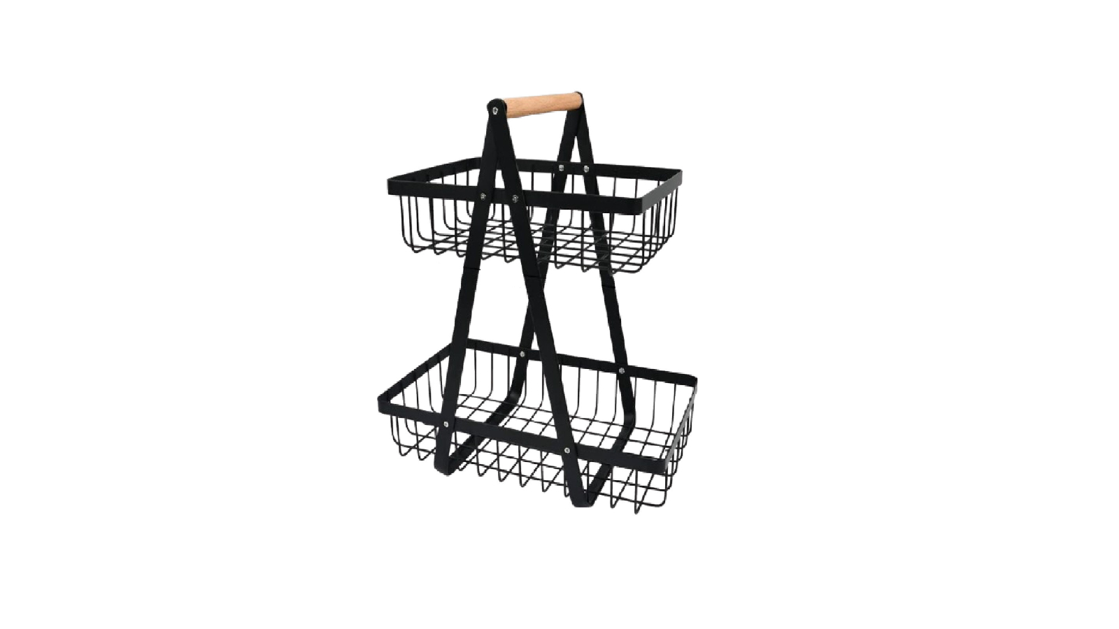 Carla Home 2-Tier Fruit Basket Stand with Wooden Handle