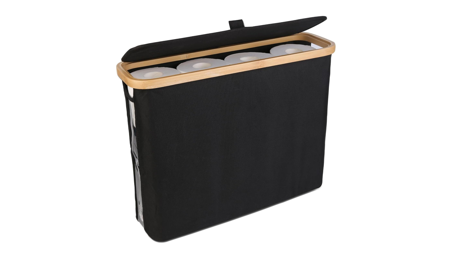 Carla Home Toilet Paper Storage Basket with Bamboo Lid and Handle for RV Closet - Black
