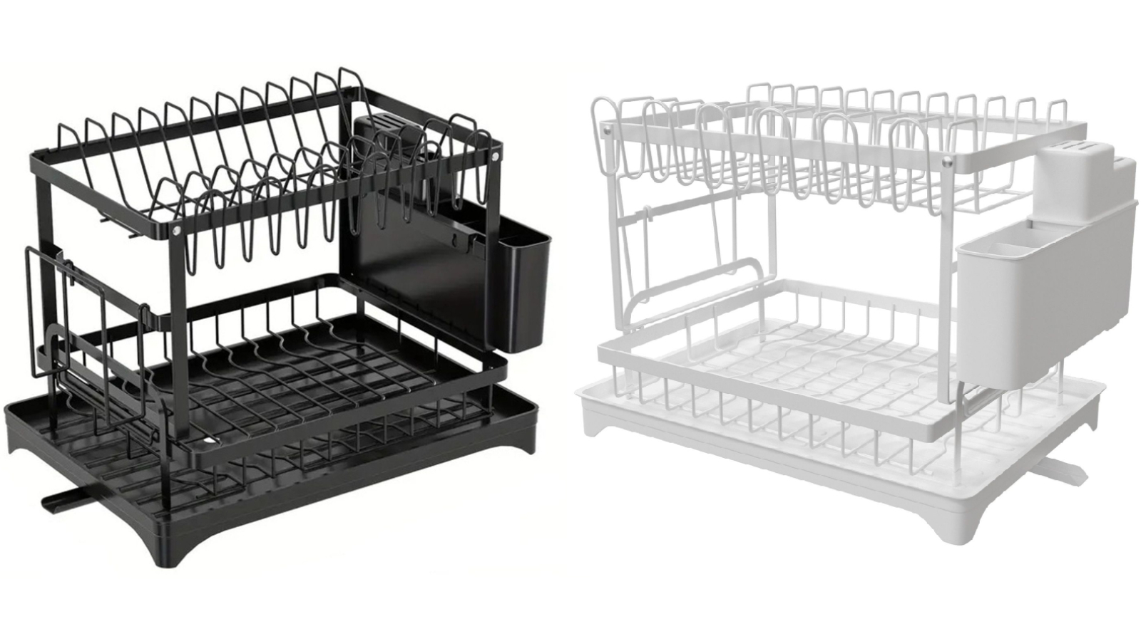 Carla Home 2-Tier Dish Drying Rack with Utensil Holder Cup Hooks Cutting Board Slot